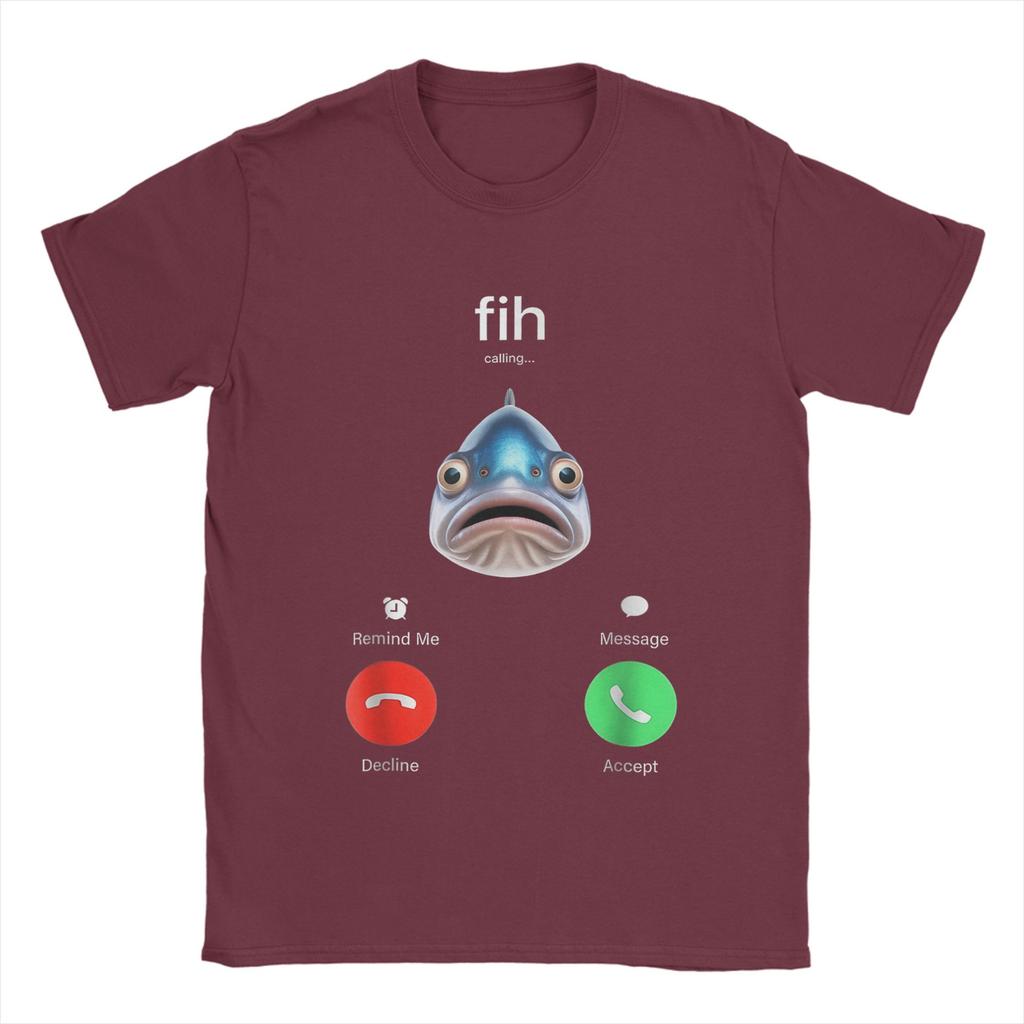 Men's T-Shirts Fih Calling Remind Me Message   Funny 100% Cotton Tees Short Sleeve  T Shirts Crewneck Clothes Birthday Gift