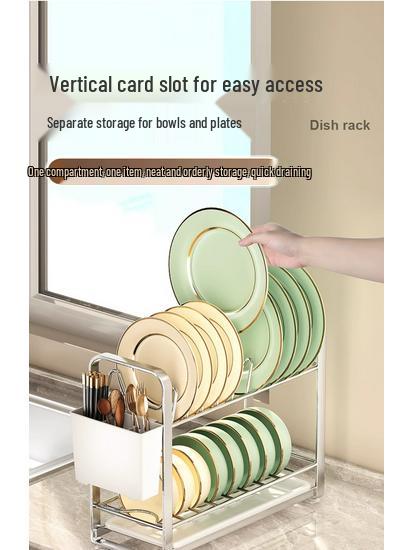 Compact Double-Layer Stainless Steel Dish Rack for Kitchen Countertop
