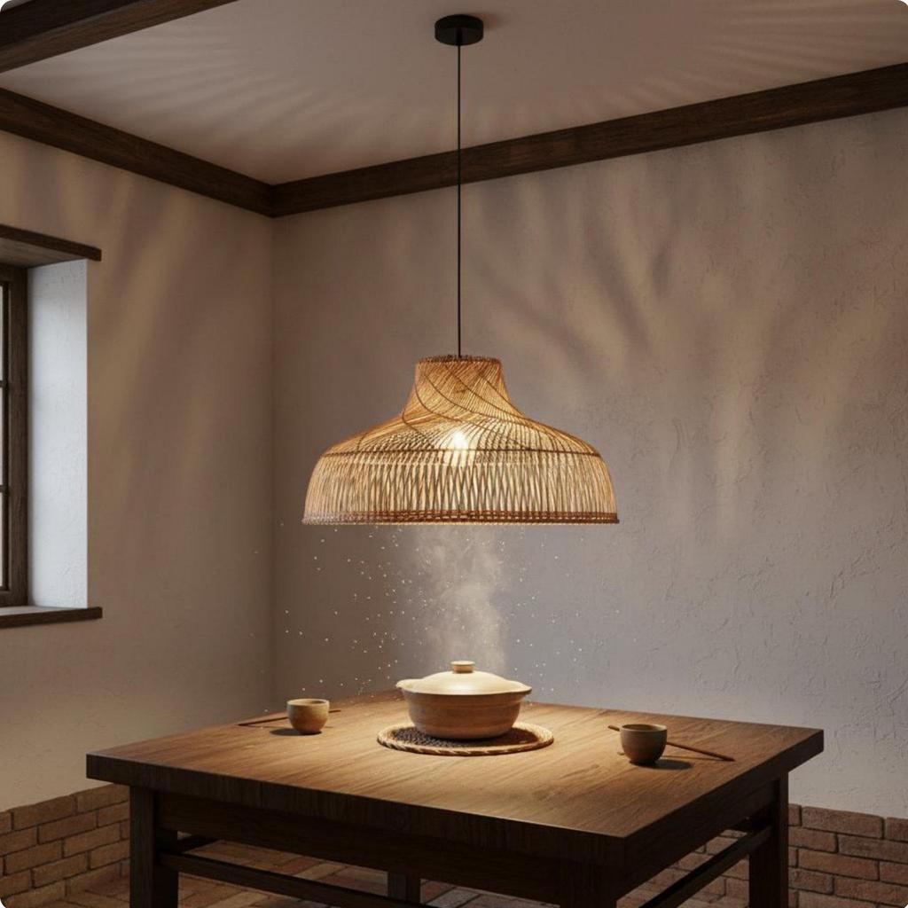 Rattan Pendant Lampshade Retro Design Woven Hanging Light Shade Rustic Elegance Fiber Lamp Cover for