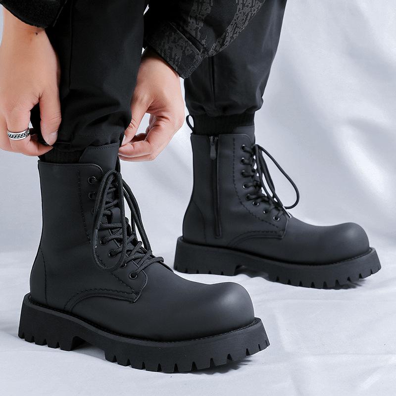 

Zipper Martin boots spring and autumn British retro men s boots Internet celebrity locomotive leather boots platform short boots men 8232-R 38 чёрный