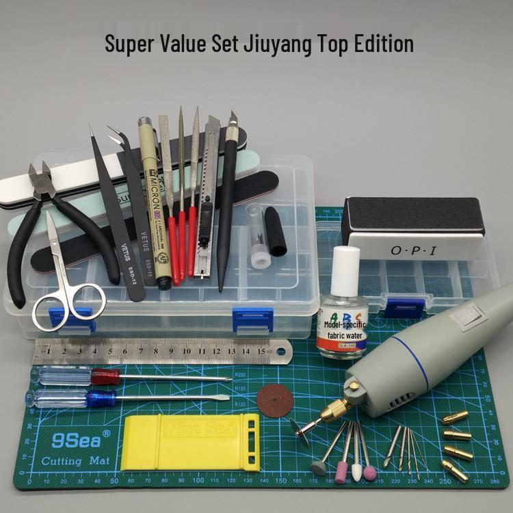 Gundam Modellmonteringsverktygssats: Avbitare, Hobbykniv, Pincetter, Elektrisk polermaskin