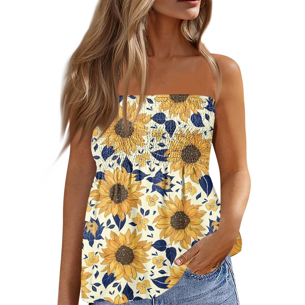 Tube Tops For Women,Cute Sexy Off Shoulder  Print Sleeveless T-Shirt