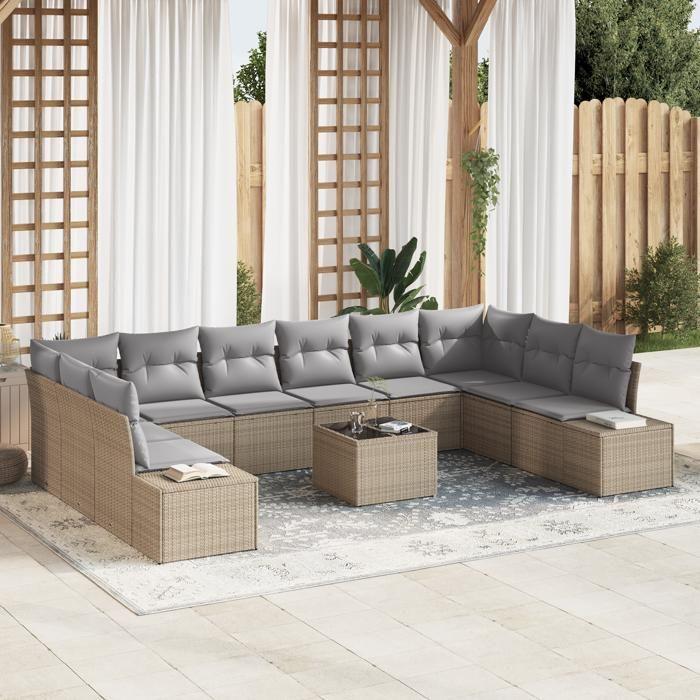 VidaXL Ensemble de Canapé de Jardin 11 Pièces avec Coussins en Rattan Poly Noir 3347250