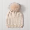 Versatile warm rabbit down knitted hat women's solid color outdoor twist pattern wool hat winter ear protection windproof