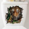 Fierce 3D Breaking Wall Tiger Toilet Stickers, Waterproof Removable Self-Adhesive Bathroom Decals