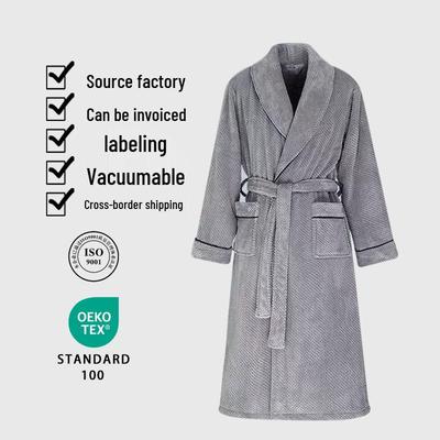 Warm, Thickened Coral Fleece Bathrobe: Extended Length & Plus Size Yukata for Couples - Cozy Women's Nightgown for Autumn and Winter
