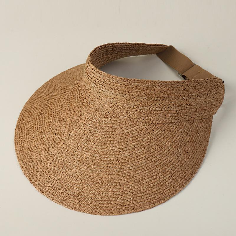 Handmade Raffia Straw Top Empty Sun Hats Women Wide Brim Summer Beach Cap Foldable UV Protection Visor Large Head Size Adjusted