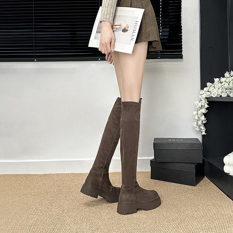 Autumn and Winter Retro Two-wear Boots Women's Heightened Suede Over the Knee Knight Boots Thick-soled Velvet Thermal Boots