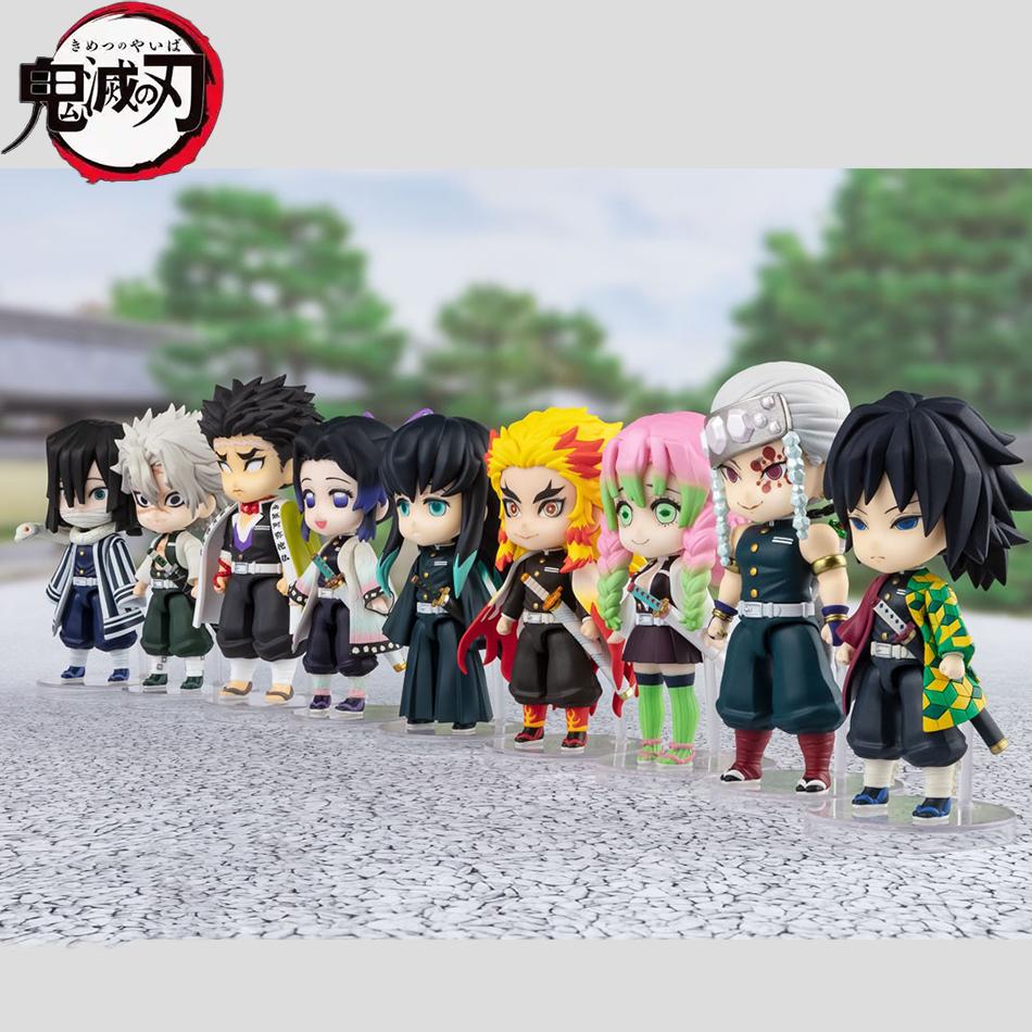 9pcs Set Q Version Demon Slayer Standing Ghost Doll Tanjiro Nidouzi Inosuke Zenizu Figure Action Figure Movie Model kid Toy Gift
