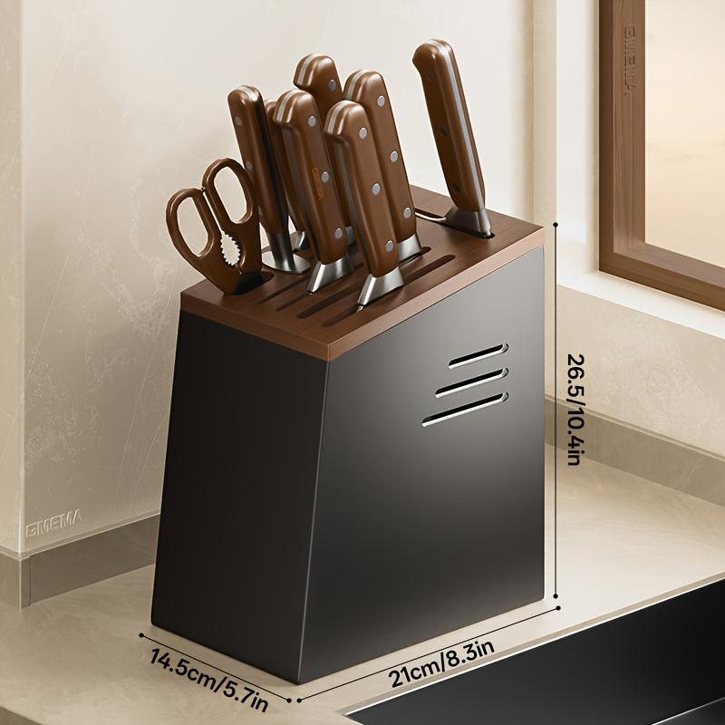 

1pc Knife Storage Rack, Bamboo Wood and Metal Kitchen Utensil Drying Stand with Drainage Tray - Countertop Organizer for Cutlery XL чёрный