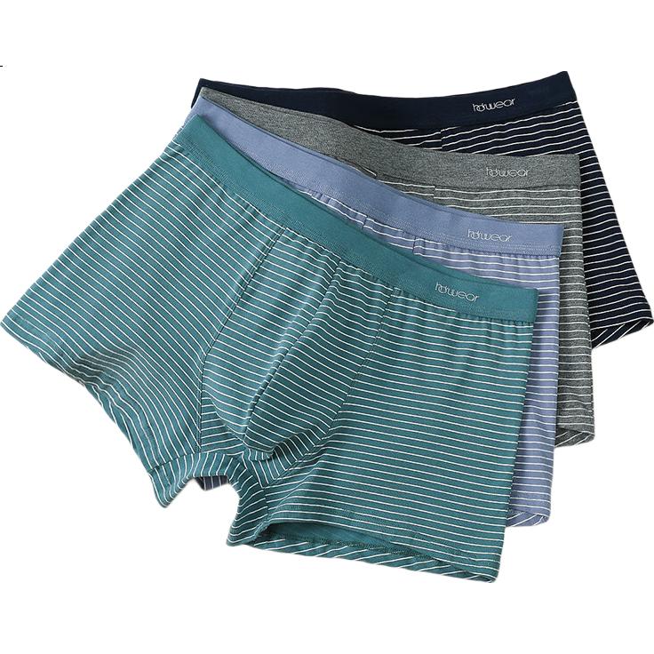 Hodohome Men's Boxer Briefs, Color-Woven Cotton Spandex, High Elasticity, 3A Antibacterial, 4-Pack Striped Set, 2170/78A