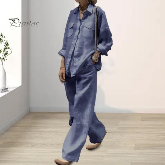 

2 шт./компл., женская рубашка и брюки, комплект с длинным рукавом и отложным воротником, свободный однотонный топ, широкие брюки с карманами на эластичной резинке на талии, повседневная повседневная одежда XL армия зеленый