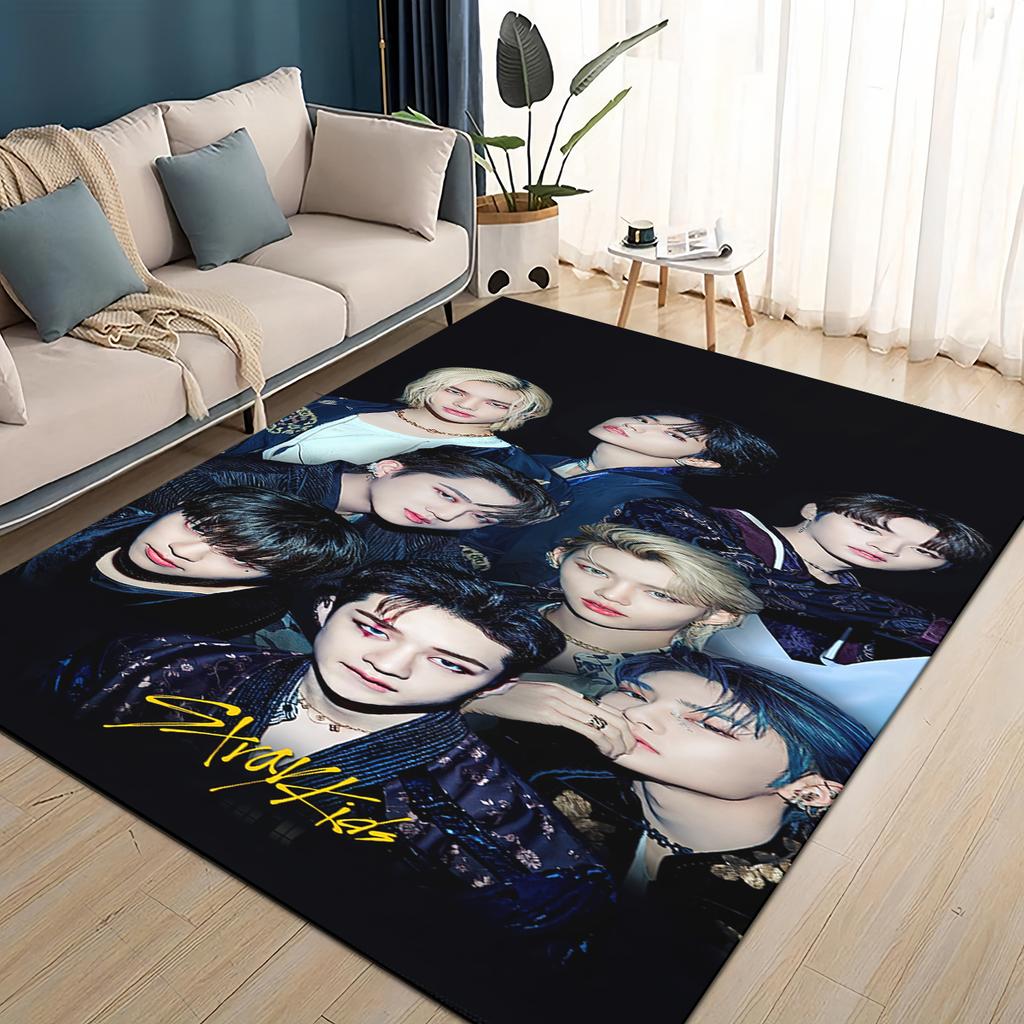 SKZ Kpop Stray Kids Star Cartoon 3D Carpet Rug for Living Room Bedroom Home Sofa Decoration,Kids Play Non-slip Floor Mat