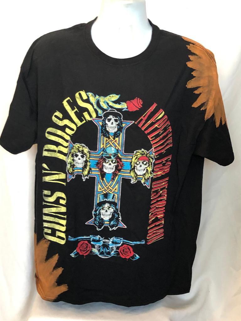 Guns N Roses-Skull Cross XL Bleach Dye T-shirt