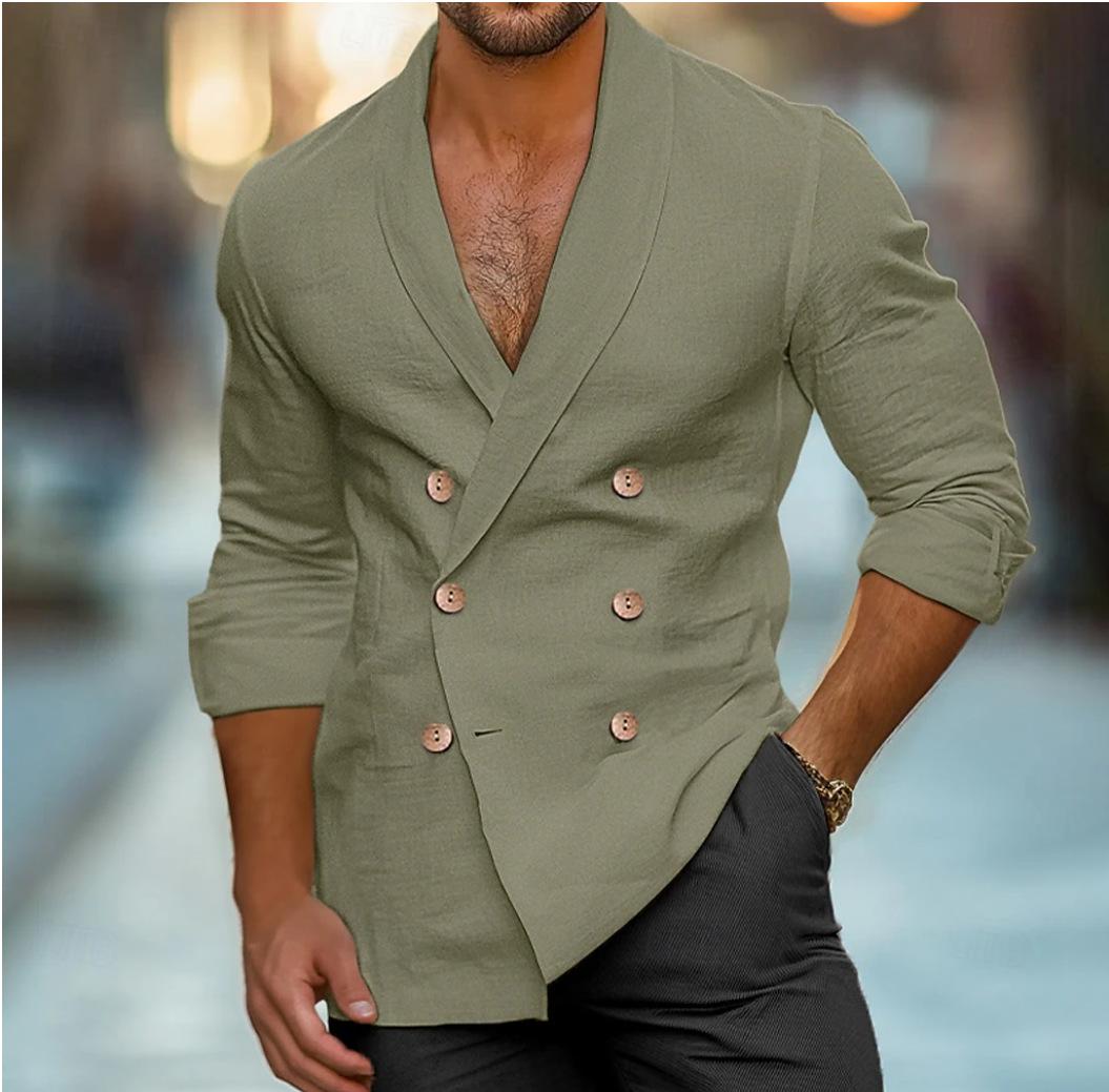 

Men s Cross-border New Long-sleeved Solid Color Shirt Shawl Collar Spring and Autumn Cross-season Spring and Autumn Clothing Buttons XXXL