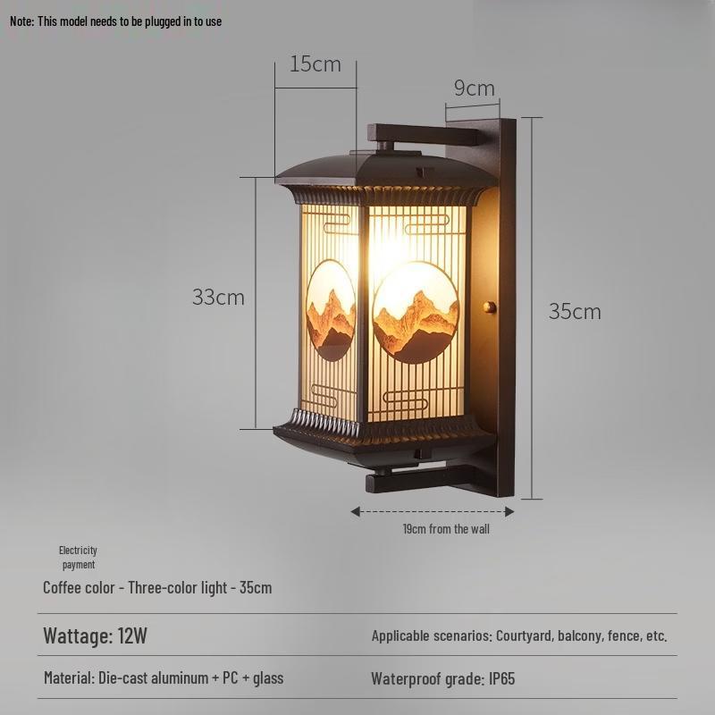 NuFeng Chinese Style Sunlit Mountain Outdoor Wall Lamp