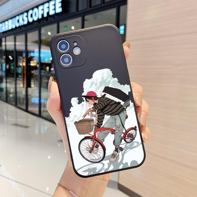 Kryt na telefon s motivem cyklistické dívky pro iPhone 14 11 12 13 Pro Max X XR XSMax 6 6S 7 8 Plus SE 2022 Měkký čtvercový barevný kryt na telefon