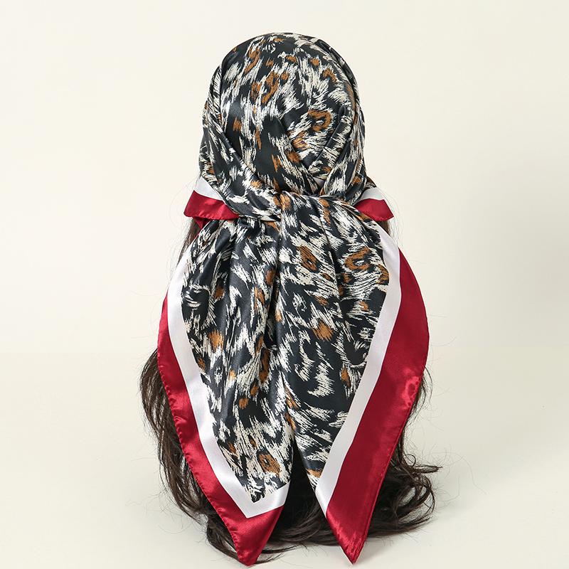 Leopard Print 90*90cm Square Women Silk Scarf Hijab Shawl Kerchief Hair Towel Soft Neck Headband Bandana Scarves Wrap