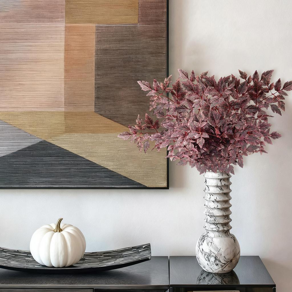 Artificial Cimicifuga Leaf Spray,  Faux Fall Branch With Long Stems For Vase, Thanksgiving Centerpiece Halloween Decor