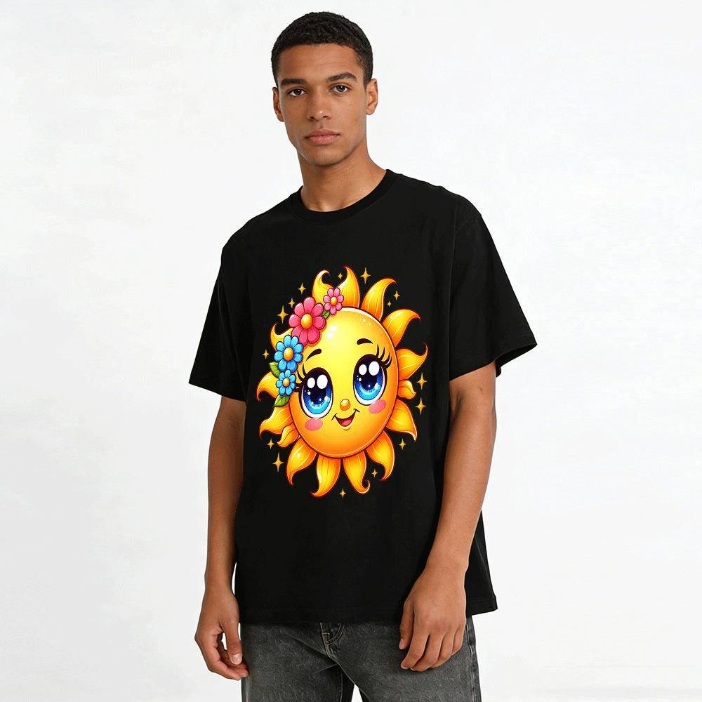 Cute Flower Cartoon Sun Print Kids Casual Short Sleeve Top Pure cotton T-shirt