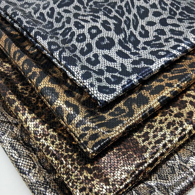 1/2/3M 4-Way Elastic Classic Leopard Print Bronzing Fabric Gold Snake Skin Texture Spandex Fabric For Sewing Clothes Upholstery