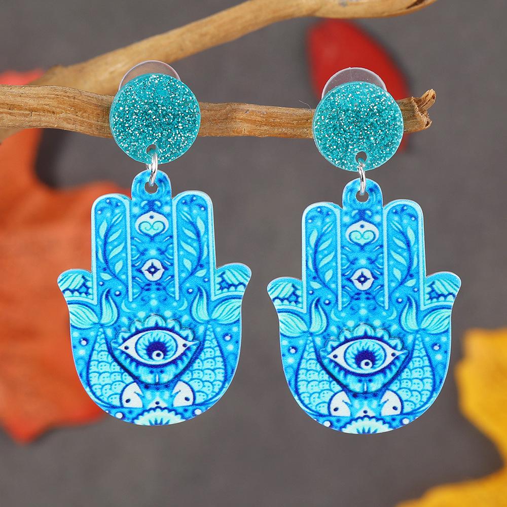 Bohemian Ethnic Style Evil Eye Acrylic Earrings: Trendy European  American Palm Round Design