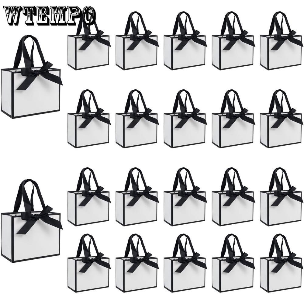 10pcs Small White Black Gift Bags with Handles Thank You Bags with Bow Ribbon Party Favor Bags