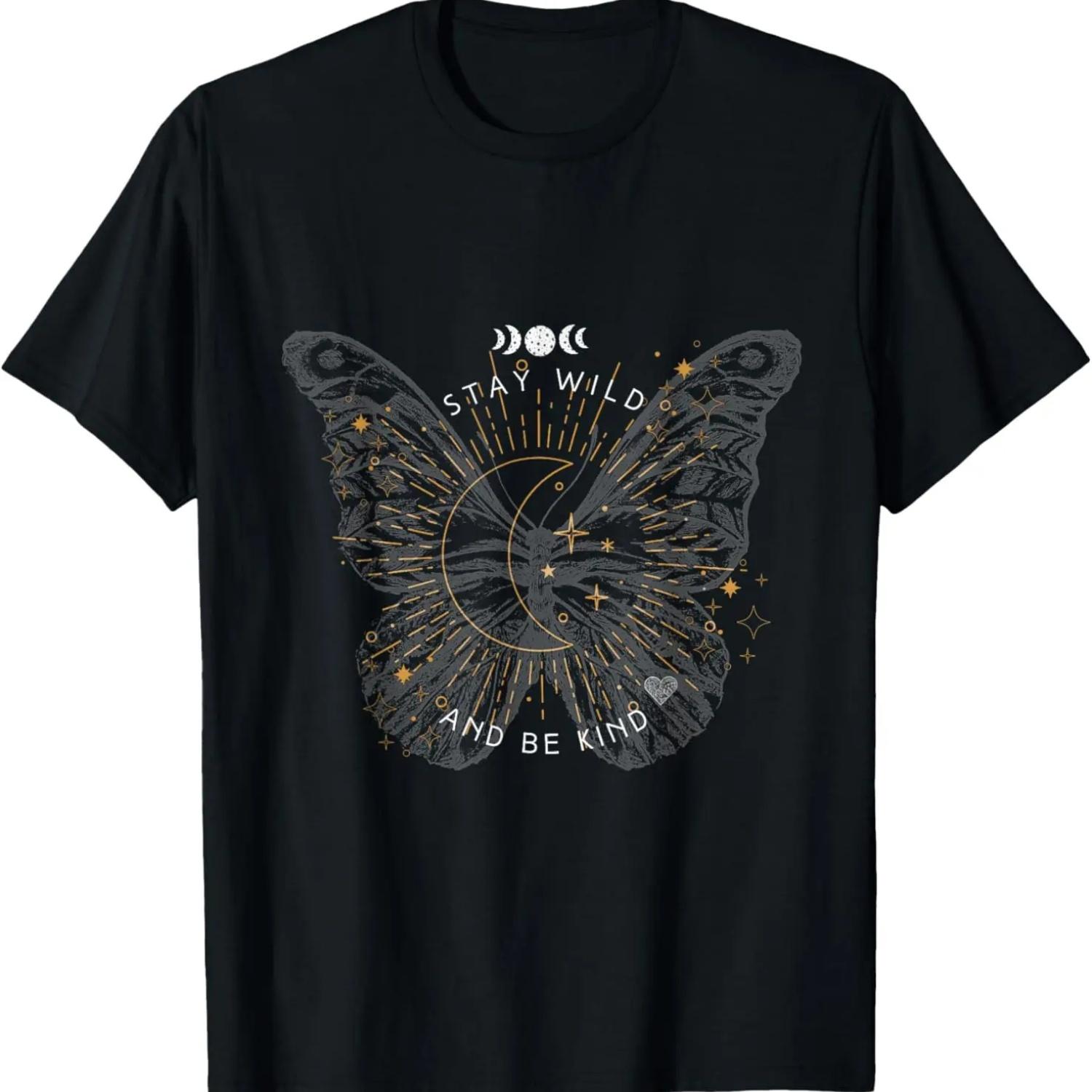 BoHo Butterfly Moon Phase Be Kind Moonchild Cottagecore chic T-Shirt S чёрный