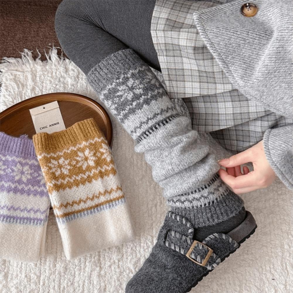 Wool Blend Calf Socks Fair Isle Sock Cuffs Warm Keeping Slouch Socks Autumn Winter