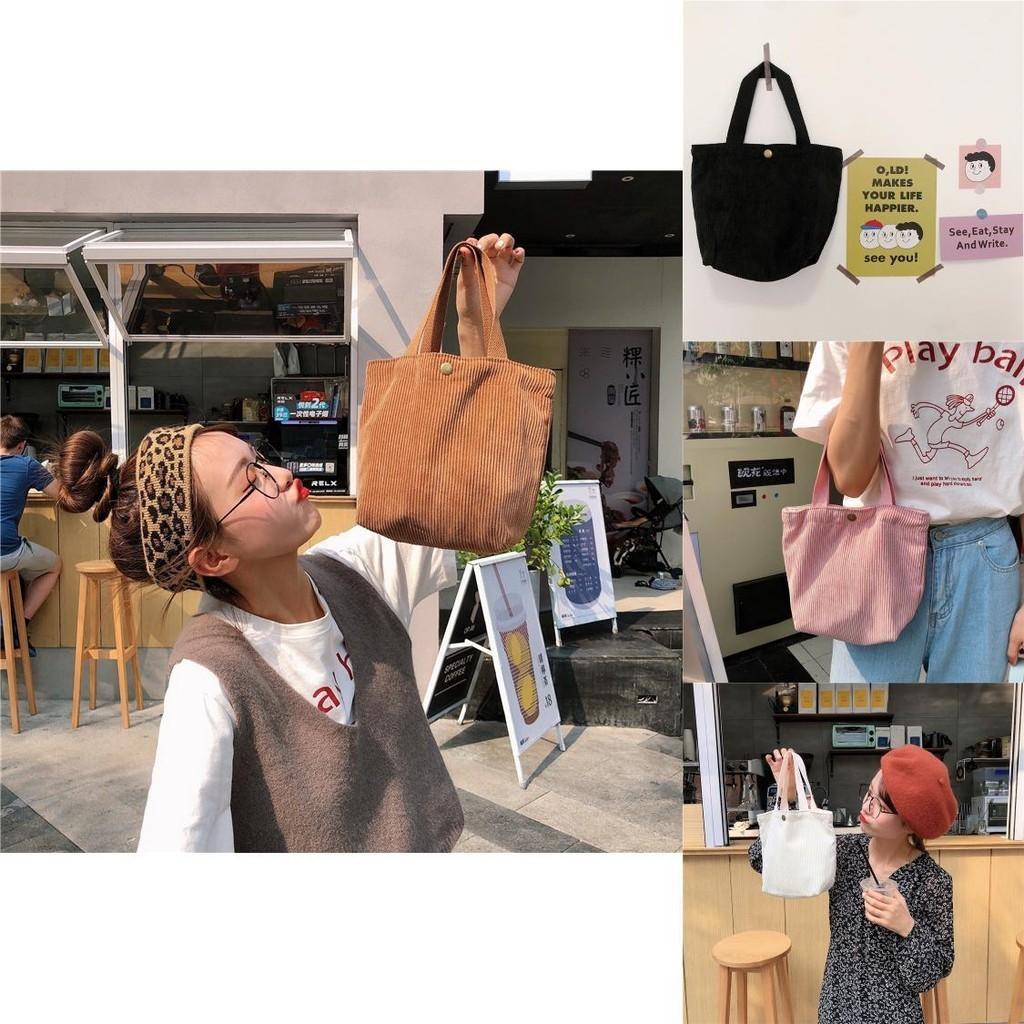 Chic Corduroy Tote Bag For Women Soft Cotton Fabric Vintage Style
