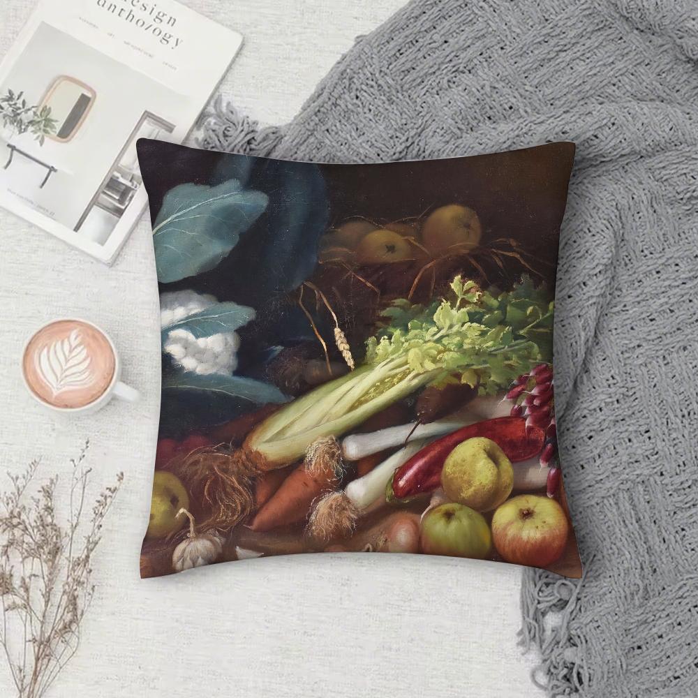 Oil painting fruits and vegetables Pillow Case Square Double-Sided Printing Short Plush Sofa Cushion Cover Bedside Pillow