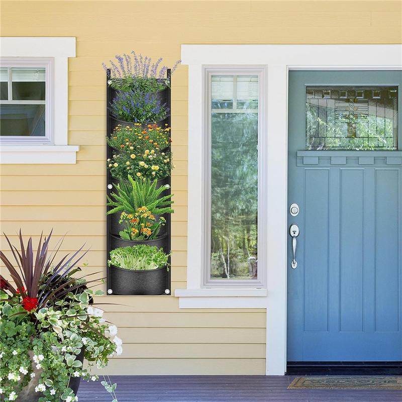 1Pc Hanging Plant Grow Bags 7 Pocket Wall Hanging Planter Vertical Flowerpot Bag Nonwoven Fabric Breathable Grow Bags