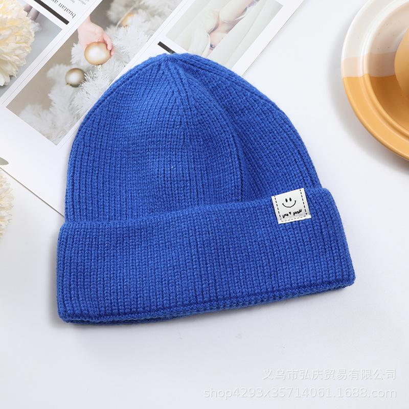 New Hat for Women In Winter Warm Knitted Hat for Students Couple Melon Skin Landlord Korean Style Fashionable Smiley Wool Hat for Men