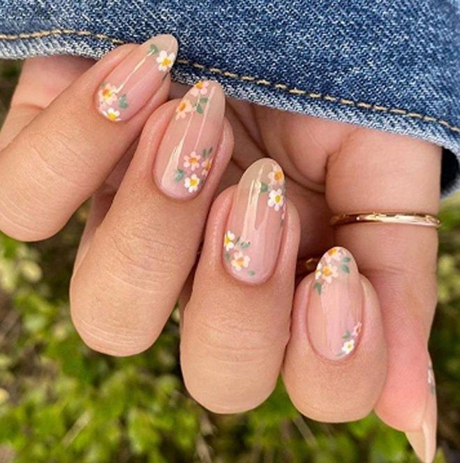 

Fresh & Elegant Forest Style Press-On Nails - Almond Shape with Cute Floral & Green Leaf Design Yellow Jelly Glue + File (Temu/Tiktok Platforms)
