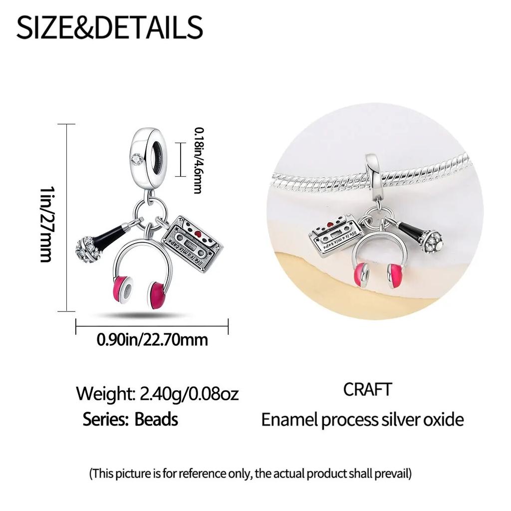 Copper-Plated Music Series-Guitar Musical Notes Charms Fit Pan Snake Bone Bracelet Diy Bead Women Jewelry Birthday Gift