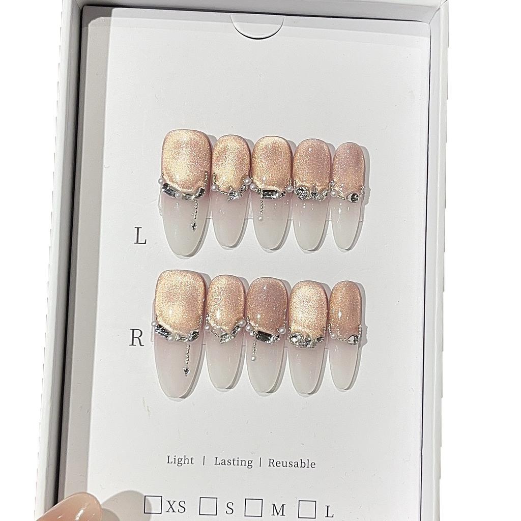 Pink Mist Cream Atmosphere Glass Bead Cat Eye Gradient Moonlight Exquisite French Broken Diamond Wear Armor