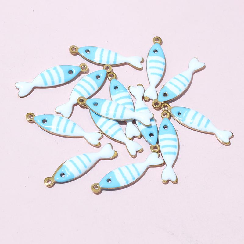 20pcs 18x5mm Stainless Steel Fish Enamel Charms Pendant Stainless Steel DIY Jewelry Making Accessories Findings 