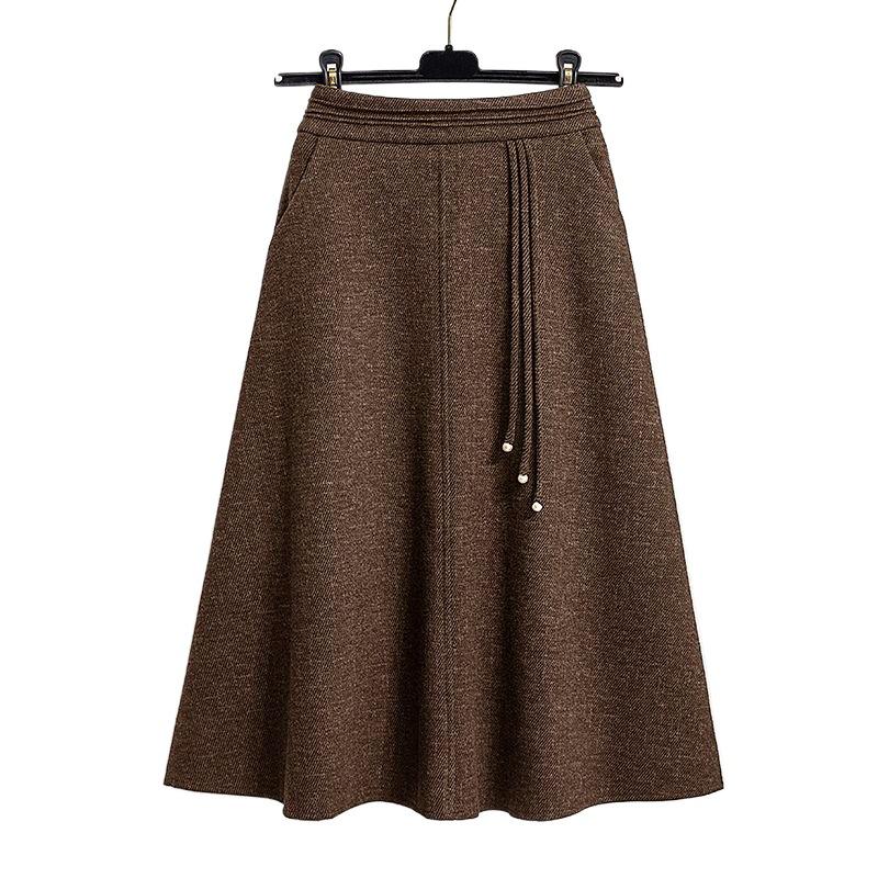 Women's High-Waist Pleated A-Line Midi Skirt - Thickened Autmn/Winter Style
