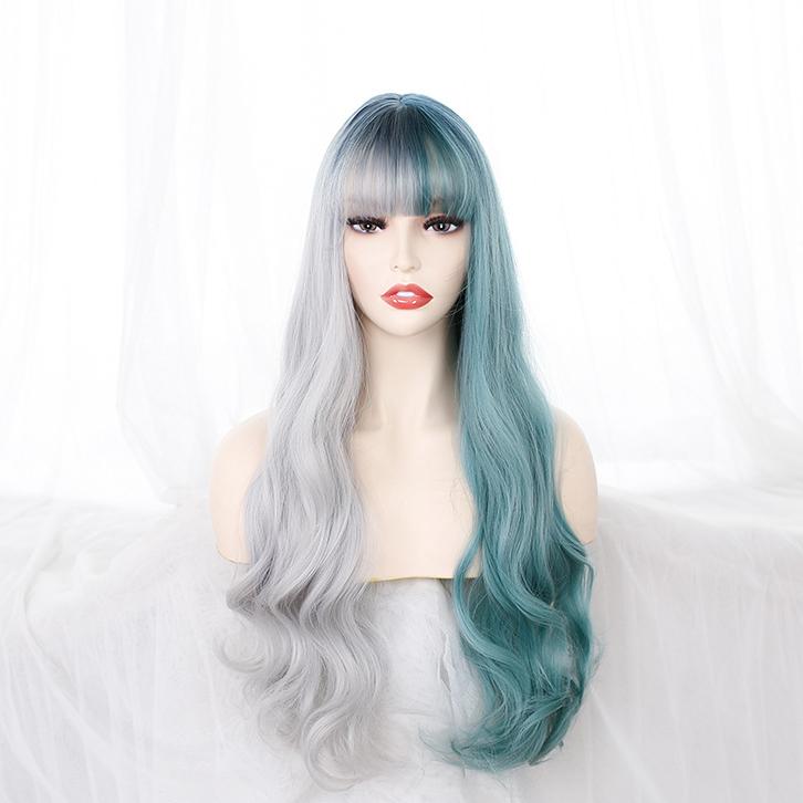 

Женский двухцветный парик Bybrana с челкой, синтетический парик с большой волной, высокая температура, косплей 60cm