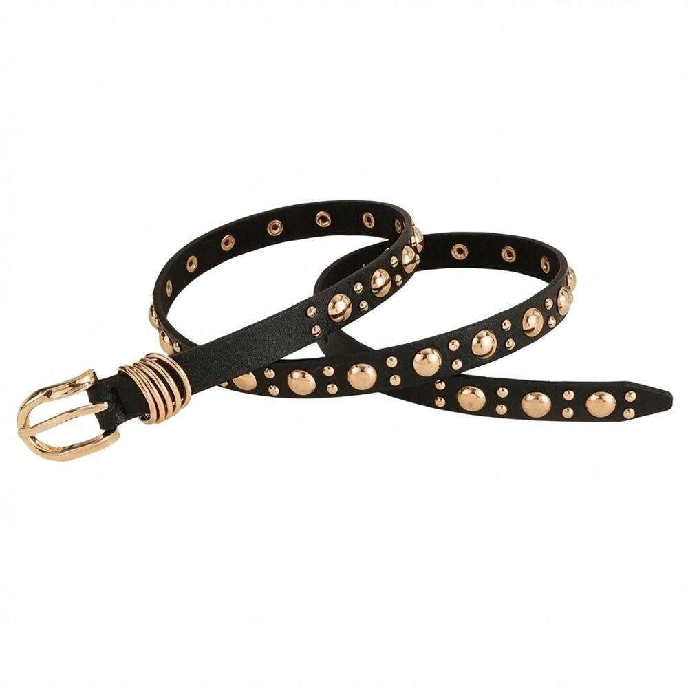 Metal Buckle Rivet Heavy Metal Belt Pu Leather Dress Waistband  Women's