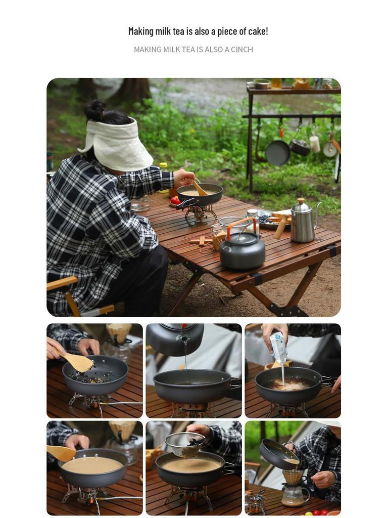 Outdoor Aluminum Portable Cookware Set DS-512: Multi-Person Kettle & Non-Stick Pan for Picnics