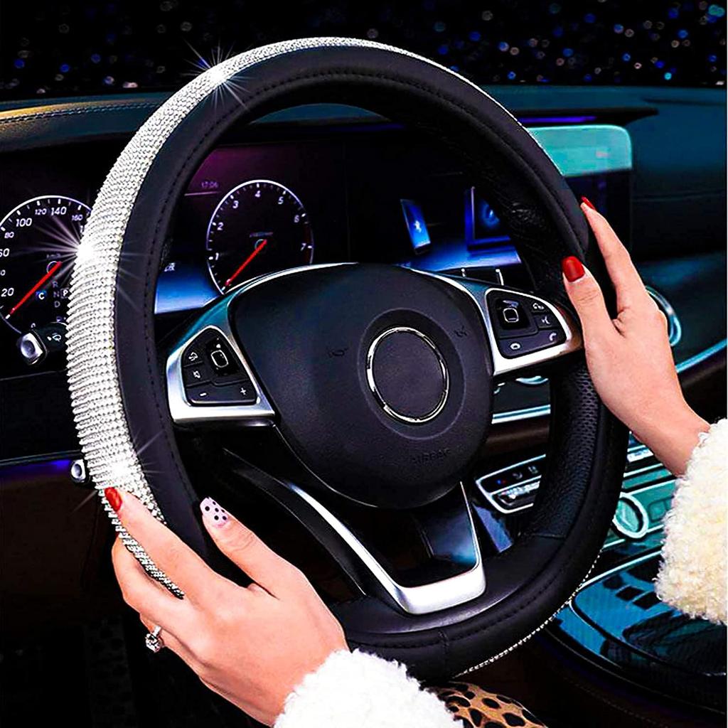 GUAOE Steering Wheel Cover for Kei Cars Crystal Soft Universal White (S Size), Design, Non-Slip, Touch, Sparkling, Fit,