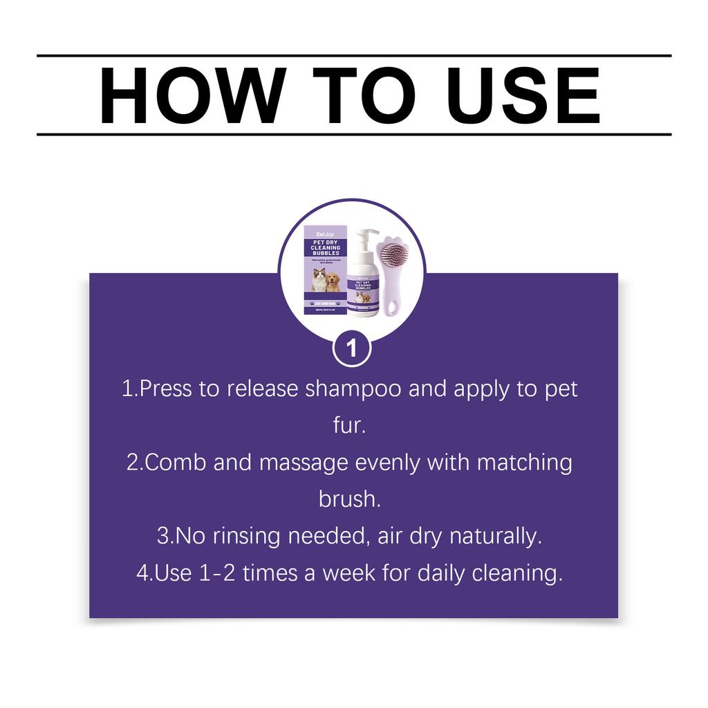 EELJOY pet no-wash shampoo with brush, general purpose for cats and dogs, cleans and odor-free hair, smoothes, refreshes, protects and dries easily