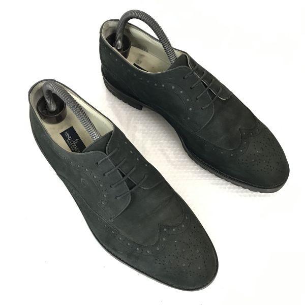 

NINO CERRUTI Nubuck Leather Wingtip 7.5 26 Dark Olive Vibram Dress Shoes