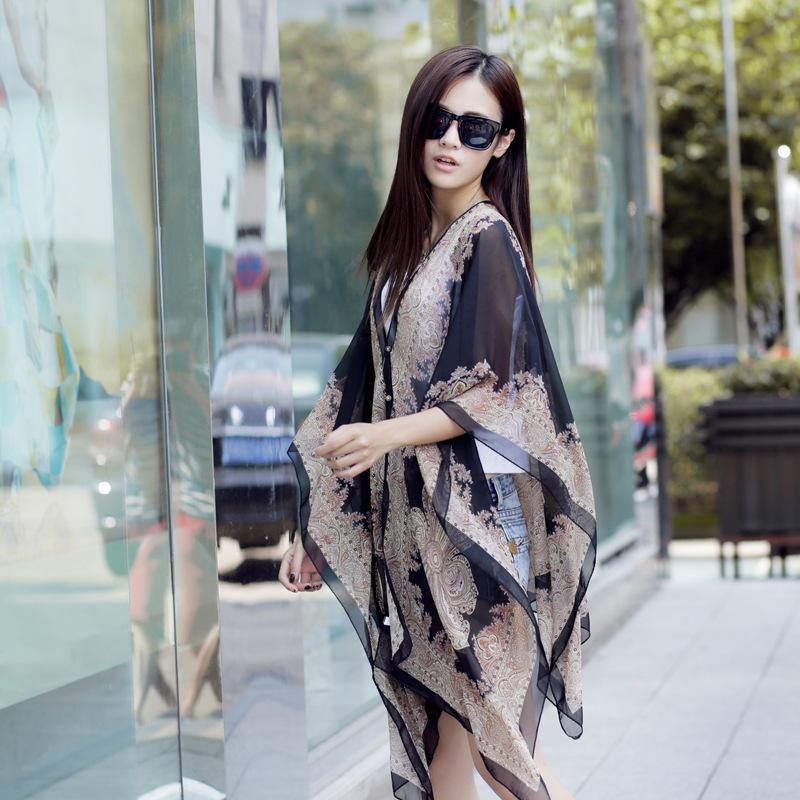 New Sun Protection Shawl Women'S Summer Chiffon Variable Scarf European And American Cashew Flower Beach Scarf