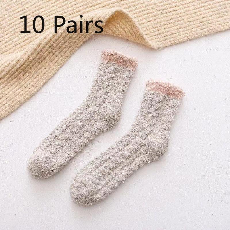 

10 пар женских осенне-зимних утолщенных теплых носков с косами, нескользящих, до колена, для дома, для пола 10 Pairs