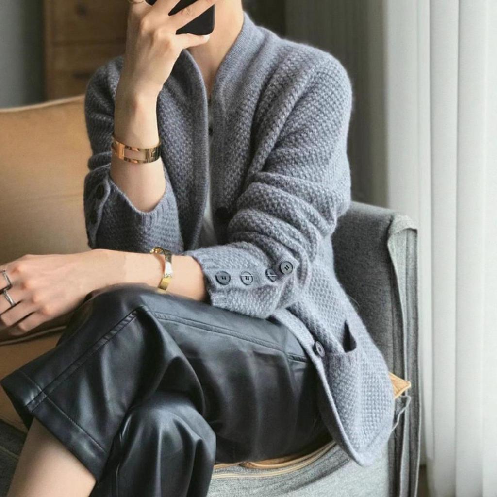 High-End French Women's Clearance: Thick Loose Knit Stand Collar Cardigan Jacket