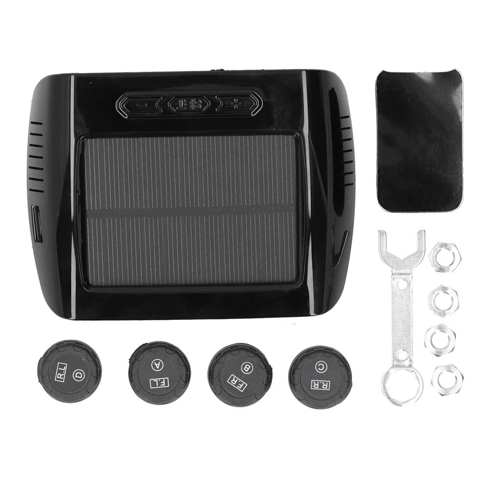 Car Tire Pressure Monitoring System Solar USB TPMS Temp Detection LCD Display Center Console Mounted with 4 Sensors