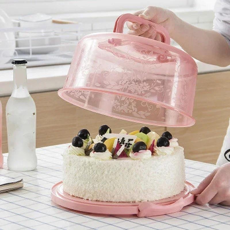 Portable Transparent Fresh-keeping Storage Box Circular Plastic Cake Box 8-inch Birthday Cake Baking Box Home Kitchen