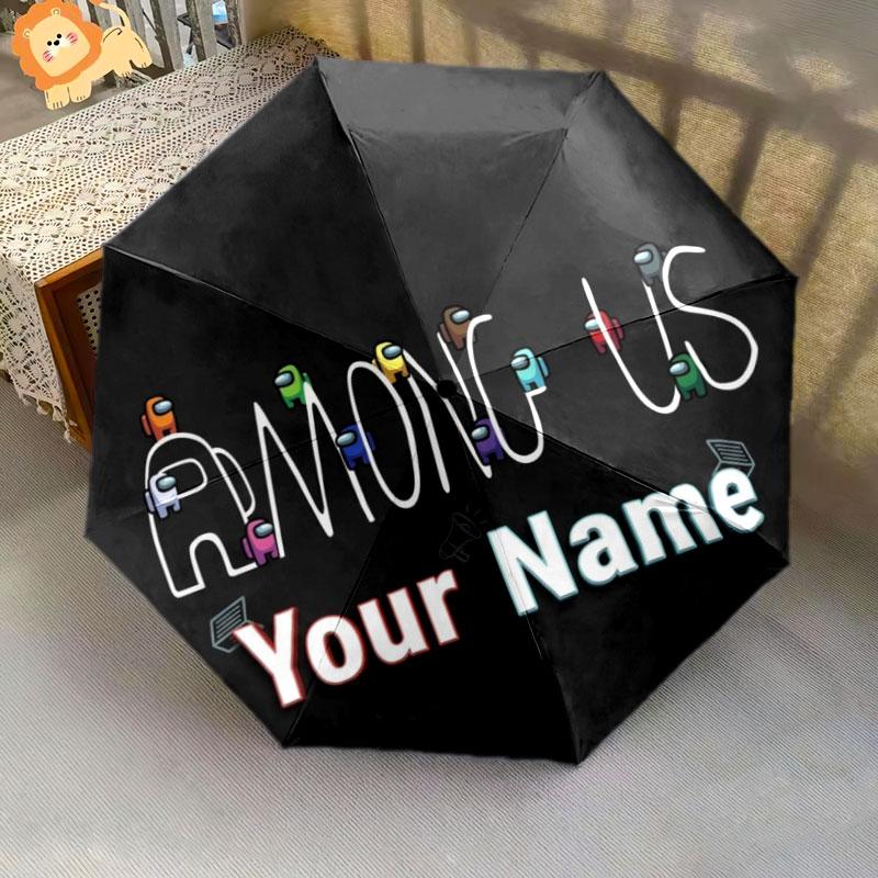 1 PC Automatic Folding Umbrella - Among Us Custom Name Pattern, Portable & Foldable Design with 8 Ribs, Christmas Birthday Gifts